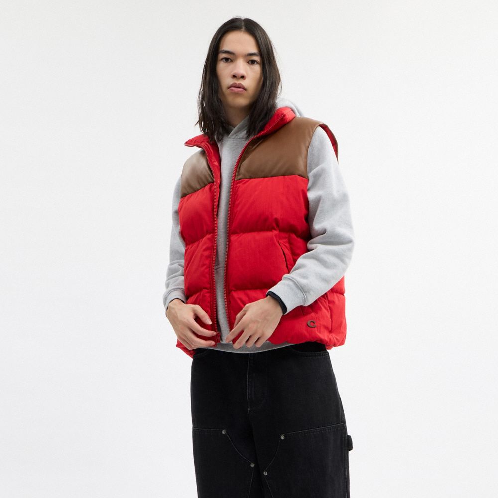 COACH®,Mixed Material Down Vest,,Scale View