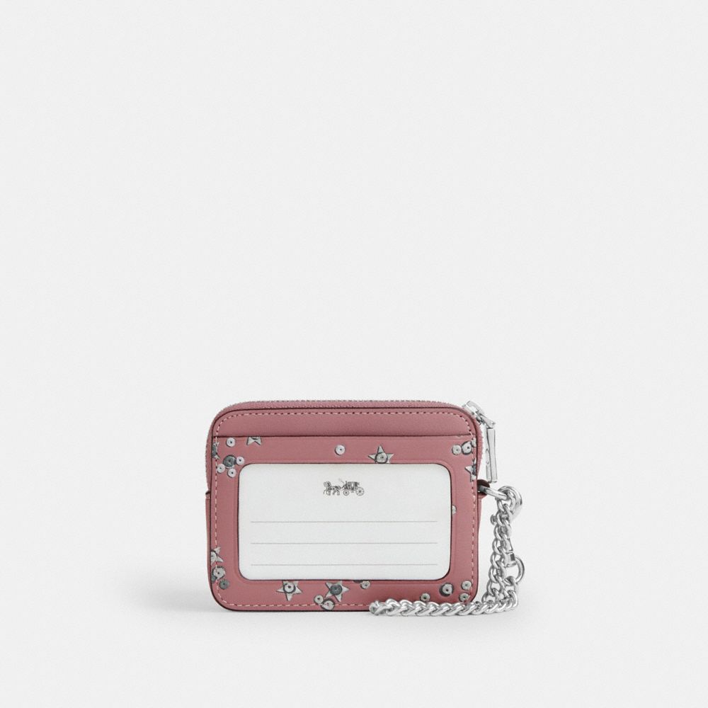 COACH®,Zip Card Case With Star Print,Blush,Back View