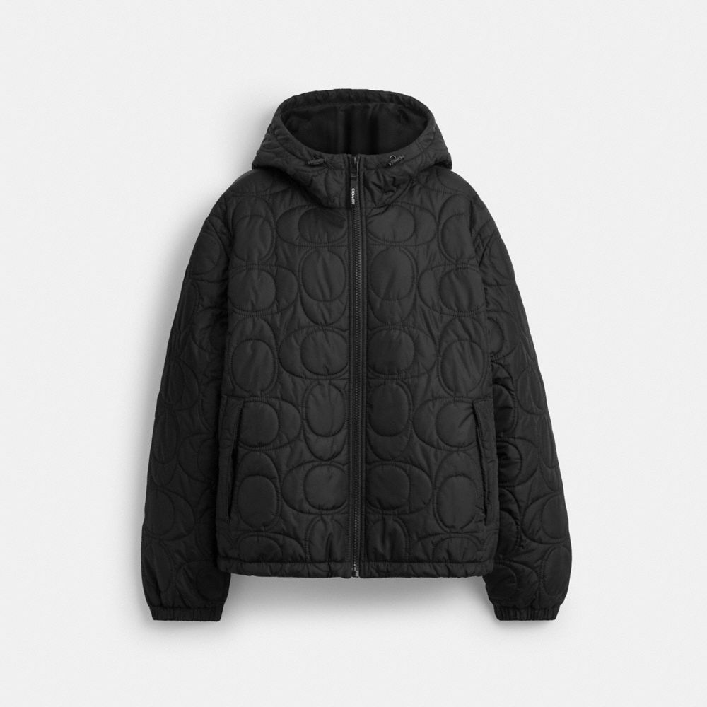 Coach Quilted Signature Puffer Jacket In Recycled Polyester In Black