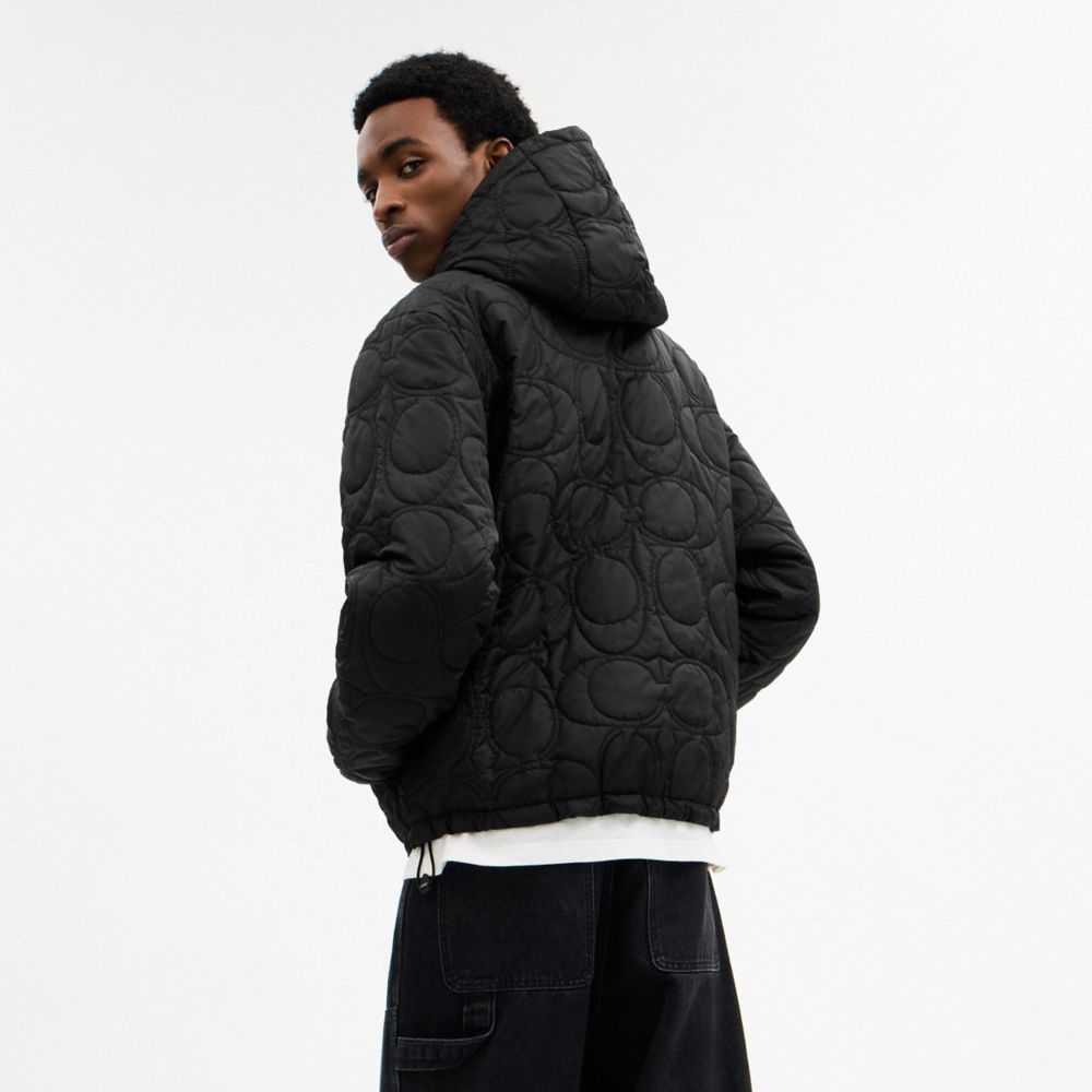 Coach Quilted Signature Puffer Jacket In Recycled Polyester In Black