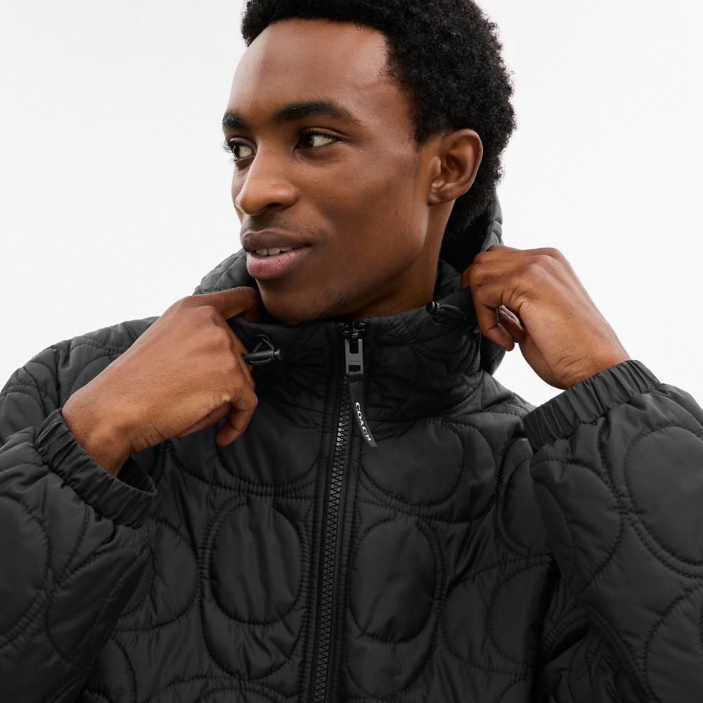 Coach Quilted Signature Puffer Jacket In Recycled Polyester In Black