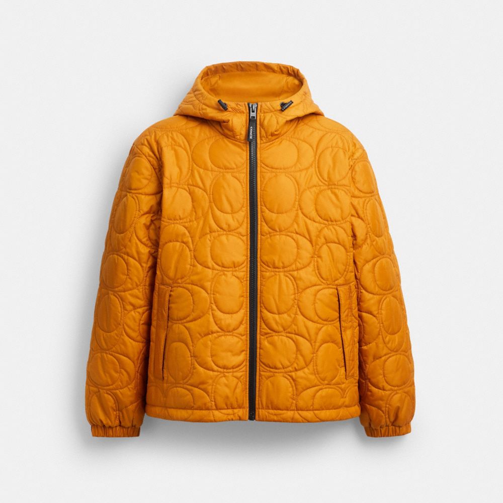 Coach Quilted Signature Puffer Jacket In Recycled Polyester In Yellow