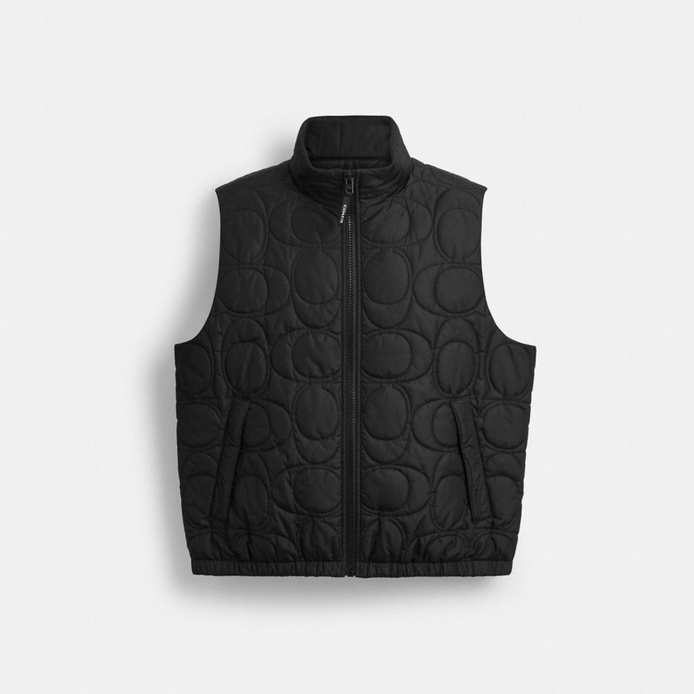 Coach Quilted Signature Puffer Vest In Recycled Polyester In Black