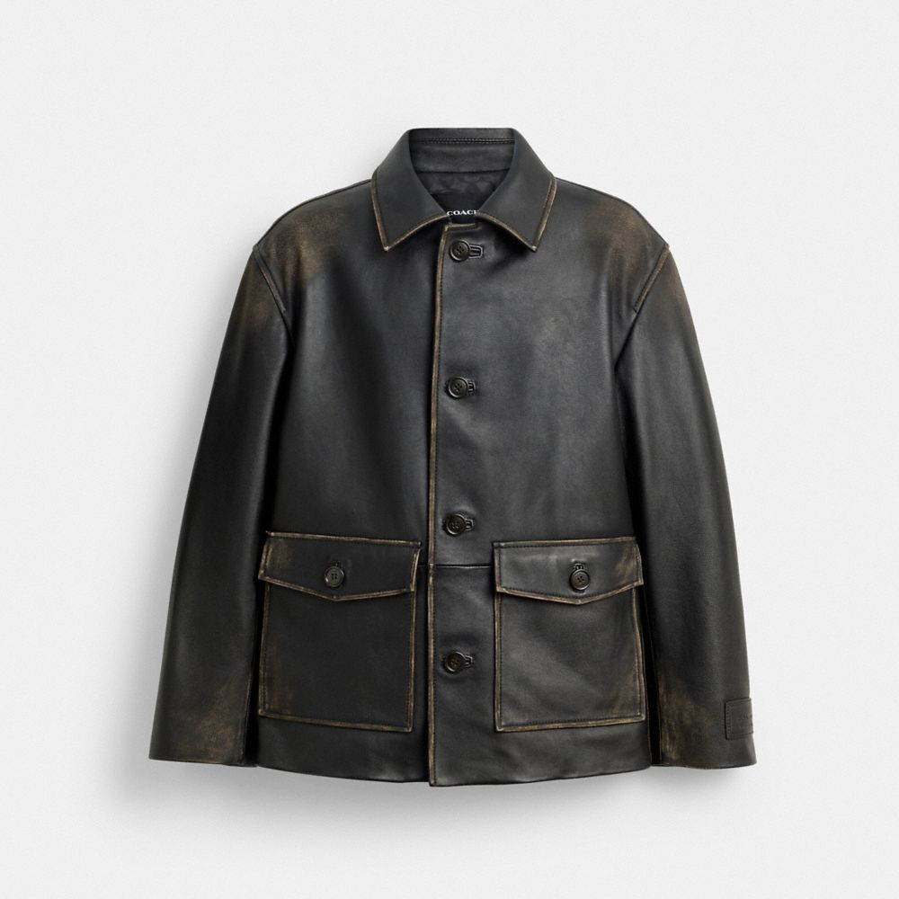 Coach Loved Leather Shirt Jacket In Black