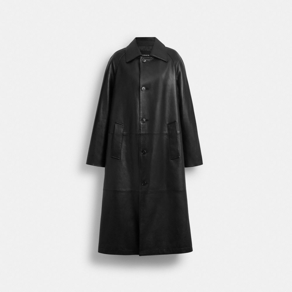 Coach Leather Mac Coat In Black