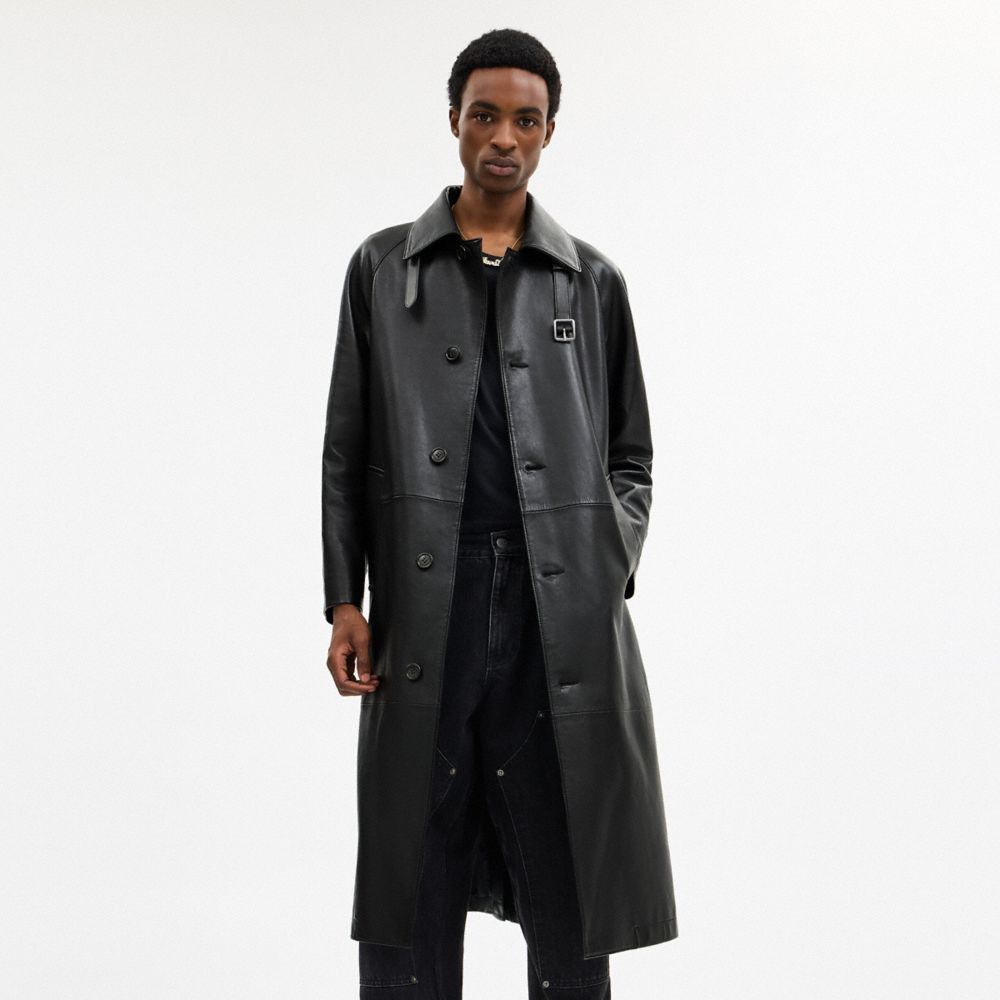 Coach Leather Mac Coat In Black
