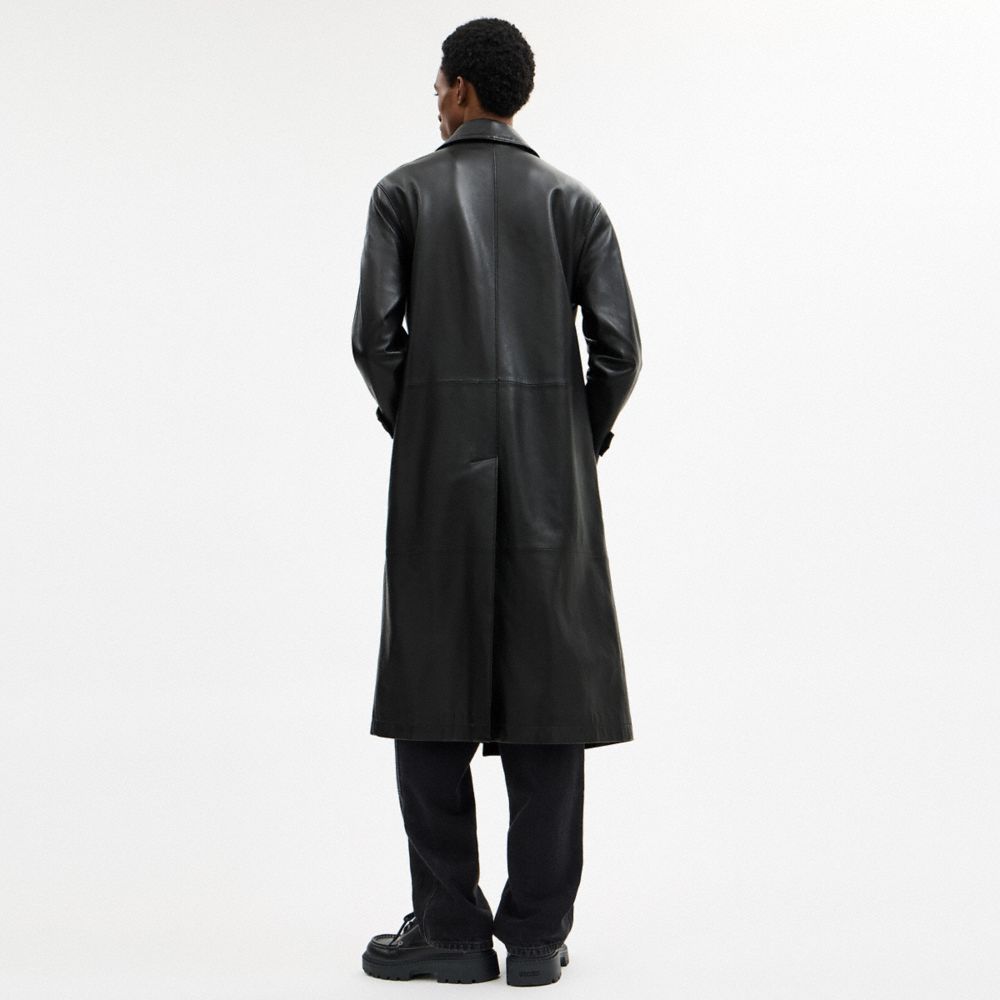 Coach Leather Mac Coat In Black