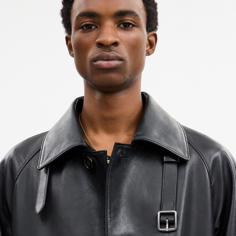 Coach Leather Mac Coat In Black
