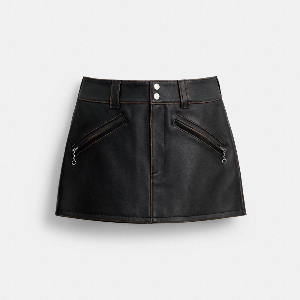 Coach Loved Leather Moto Mini Skirt In Black