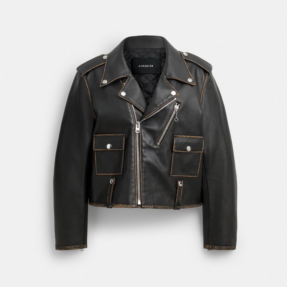 Coach Loved Leather Moto Jacket In Black