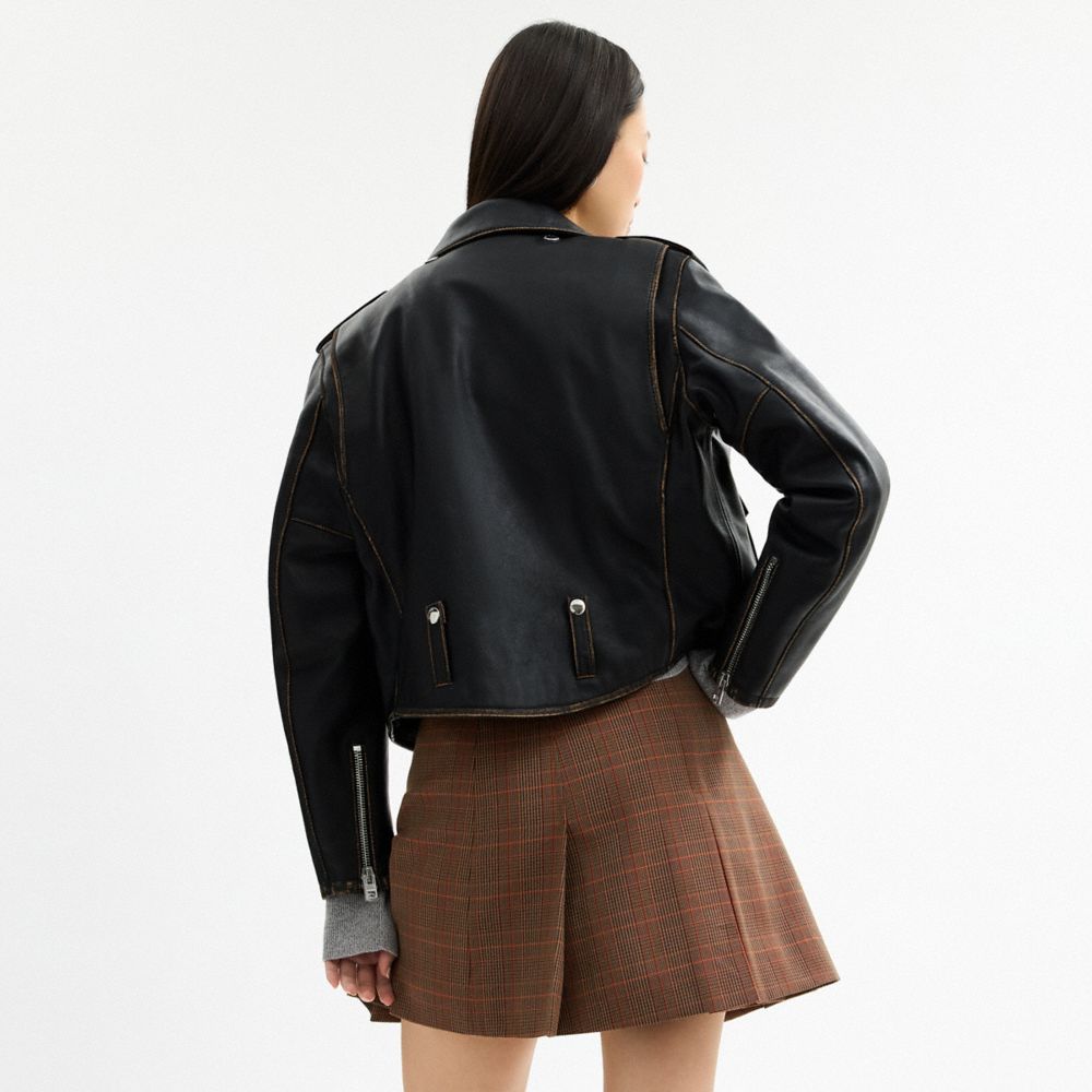 Coach Loved Leather Moto Jacket In Black
