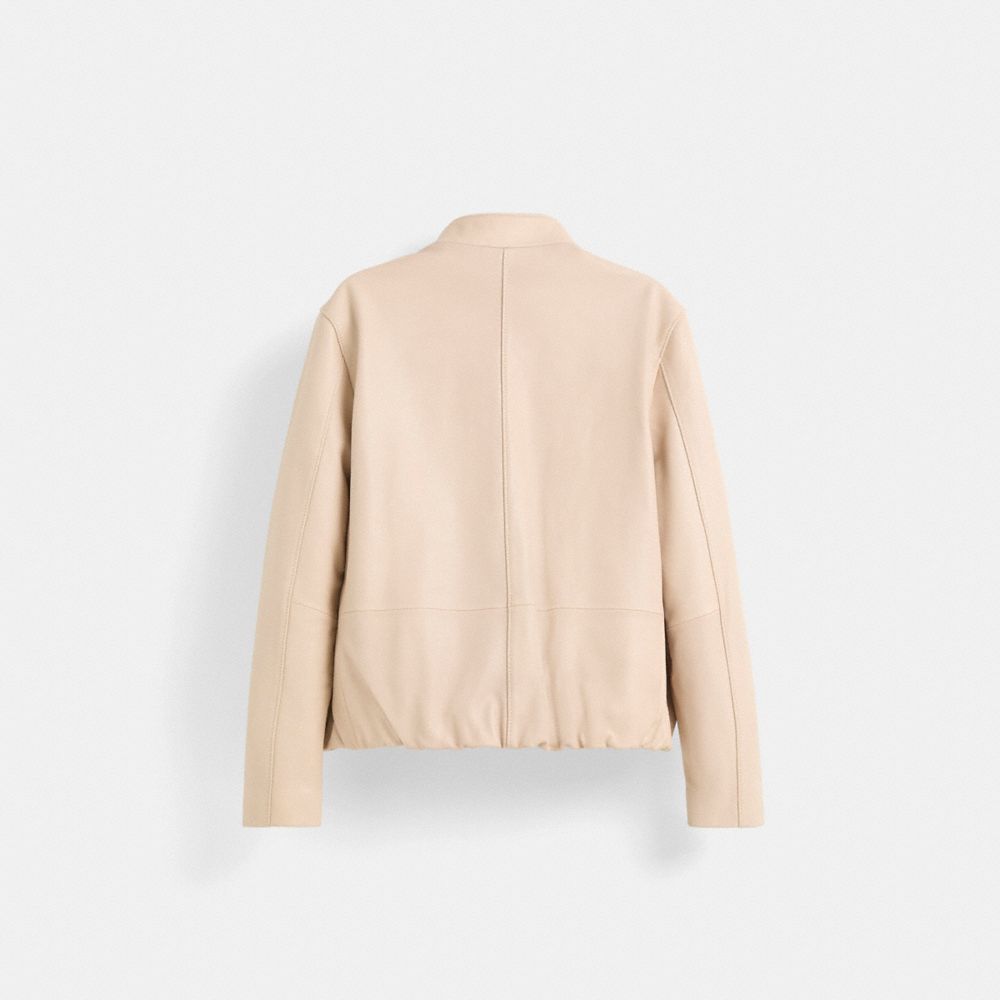 COACH®,Restored Lightweight Leather Jacket,Lambskin,Jacket,Casual,Beige,Back View