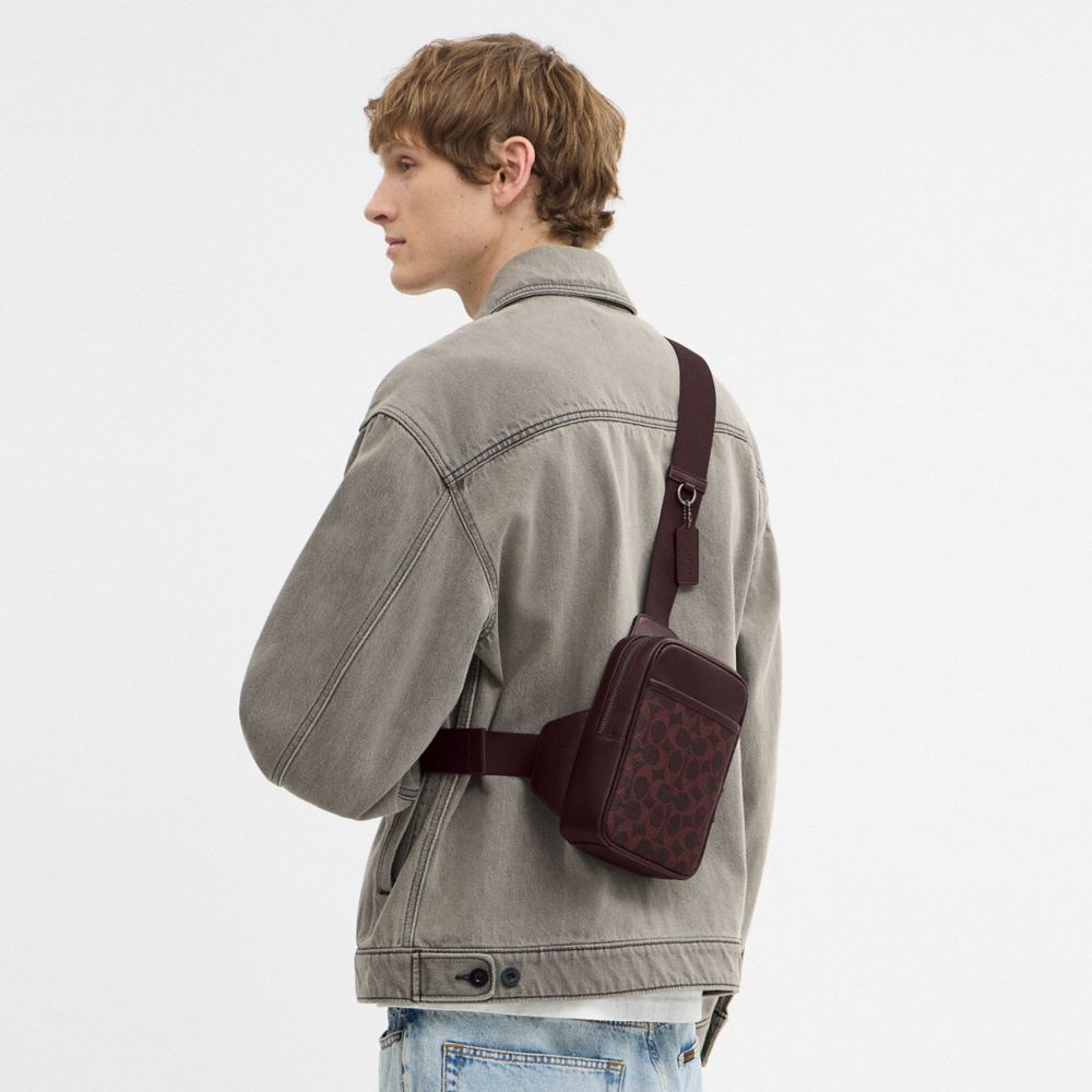 COACH®,Small Turner Pack In Signature Canvas,Leather,Canvas,Slingback,Logo,Maroon,Detail View