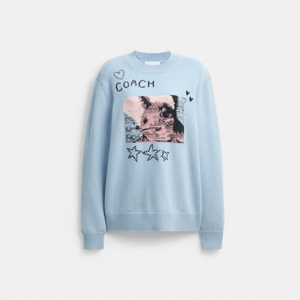 Coach Bunny Graphic Intarsia Crewneck Sweater In Blue