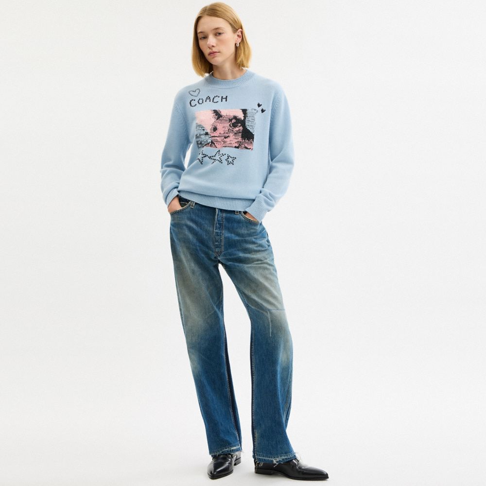 COACH®,Bunny Graphic Intarsia Crewneck Sweater,,Scale View