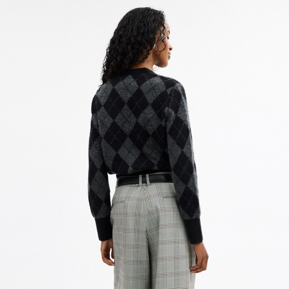 Coach Argyle Cardigan In Black