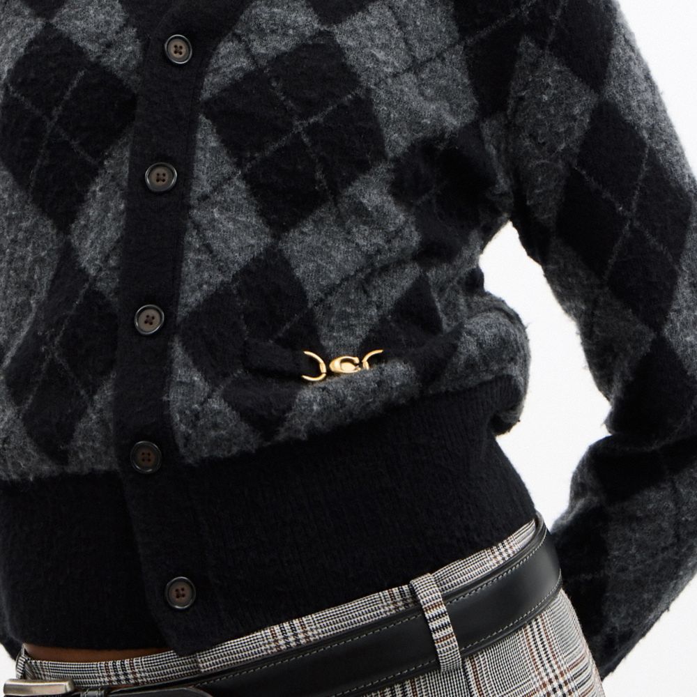Coach Argyle Cardigan In Black