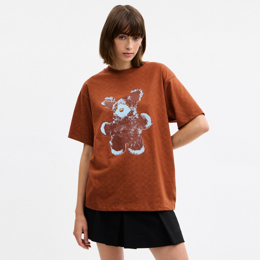 Coach Hare Graphic Signature Relaxed T Shirt In Burgundy