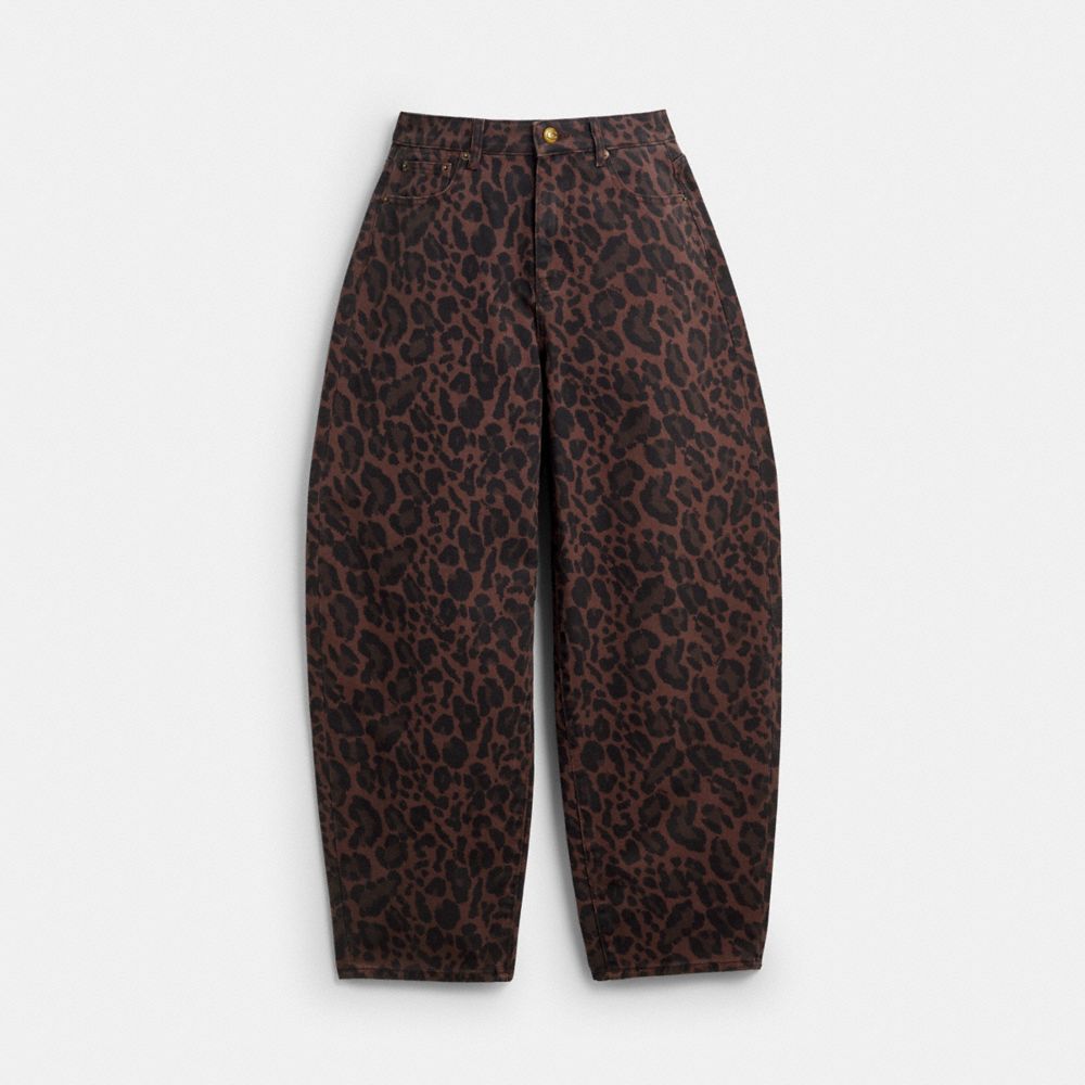 Coach Leopard Print Barrel Jeans In Organic Cotton In Animal Print