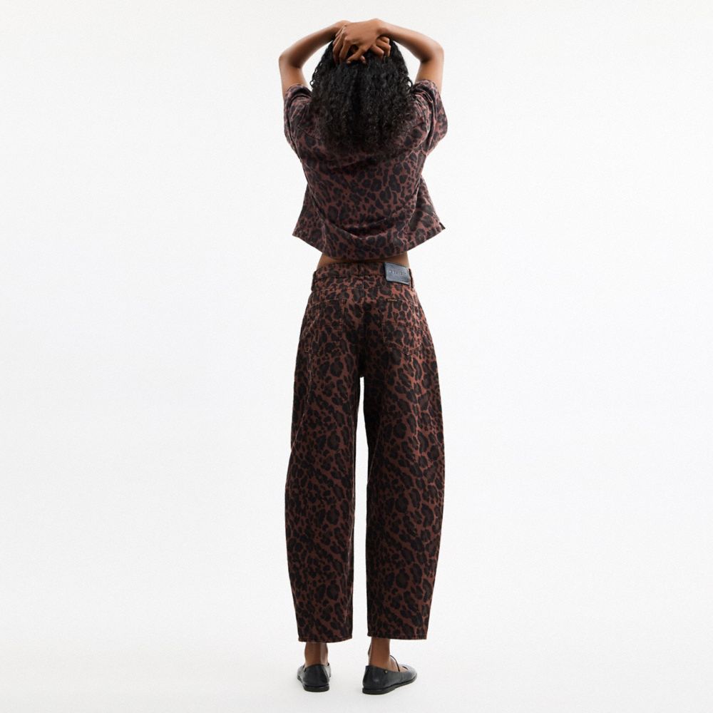 Coach Leopard Print Barrel Jeans In Organic Cotton In Animal Print