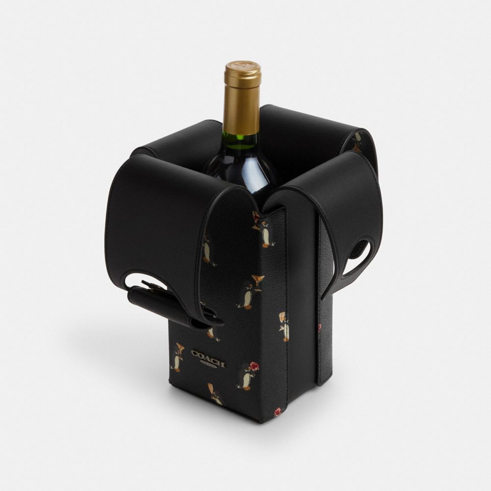 COACH®,Wine Carrier With Penguin Print,Black,Inside View,Top View