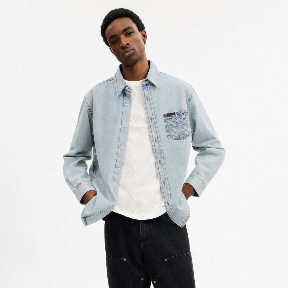 COACH®,Long Sleeve Denim Shirt In Organic Cotton,,Scale View