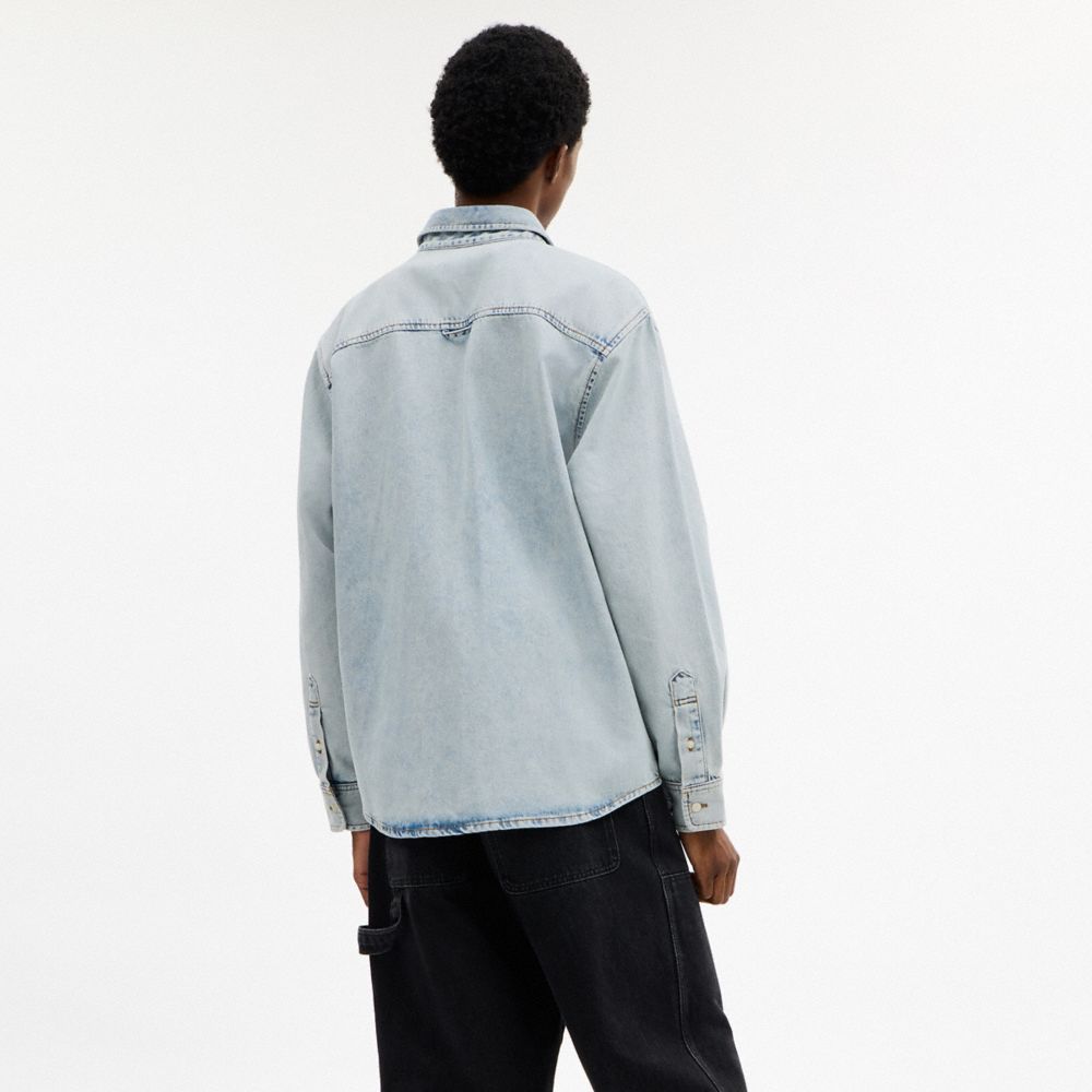 COACH®,Long Sleeve Denim Shirt In Organic Cotton,,Scale View