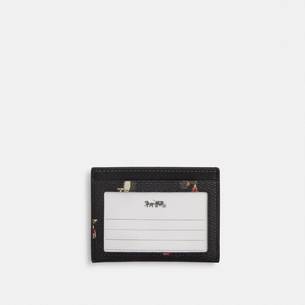 COACH®,Slim Id Card Case With Penguin Print,Black,Back View