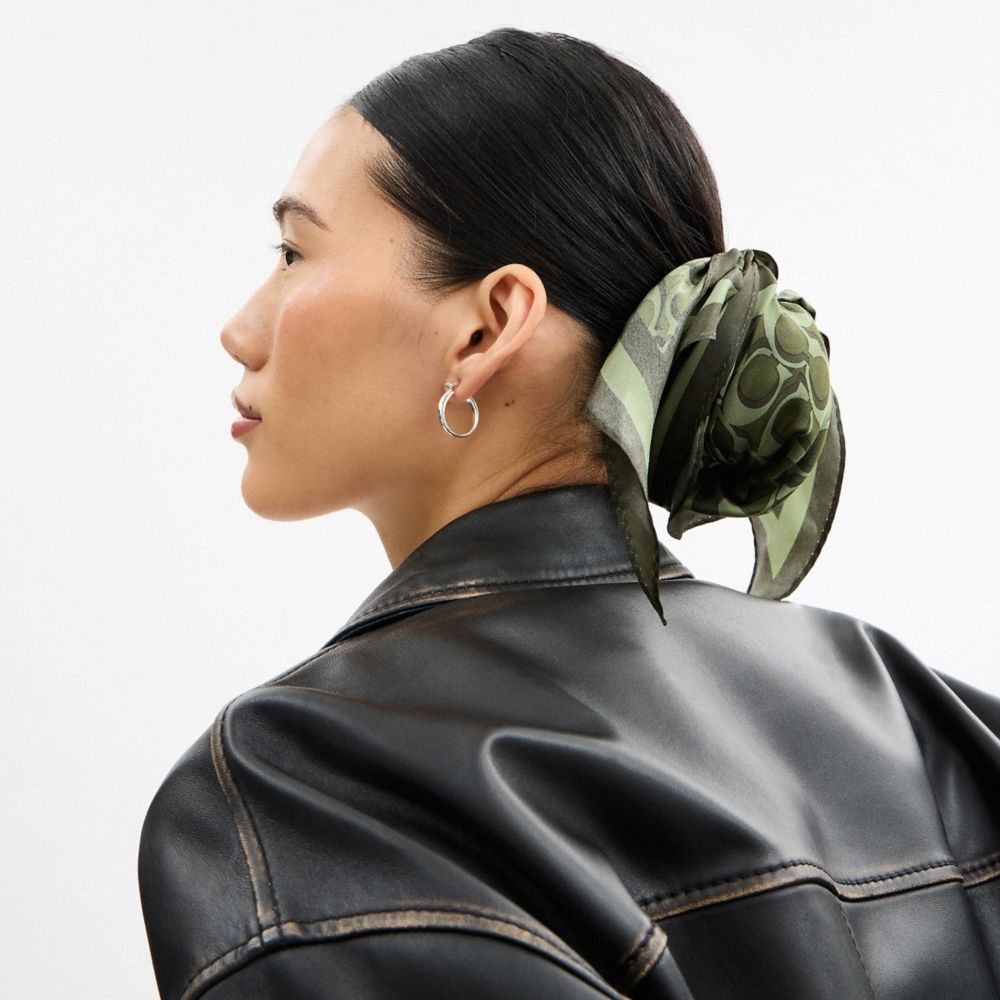 COACH®,Signature Silk Diamond Scarf,Silk,Bandana,Pattern,Casual,Olive,Detail View