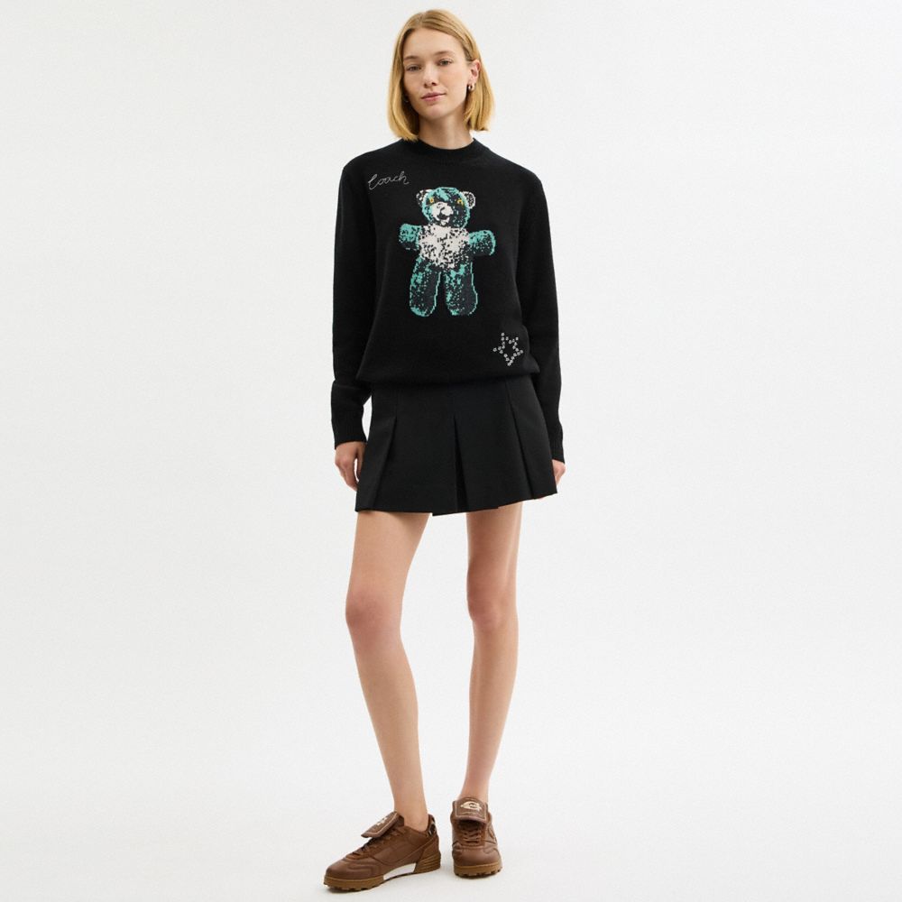 Coach Lightweight Bear Graphic Sweater In Black