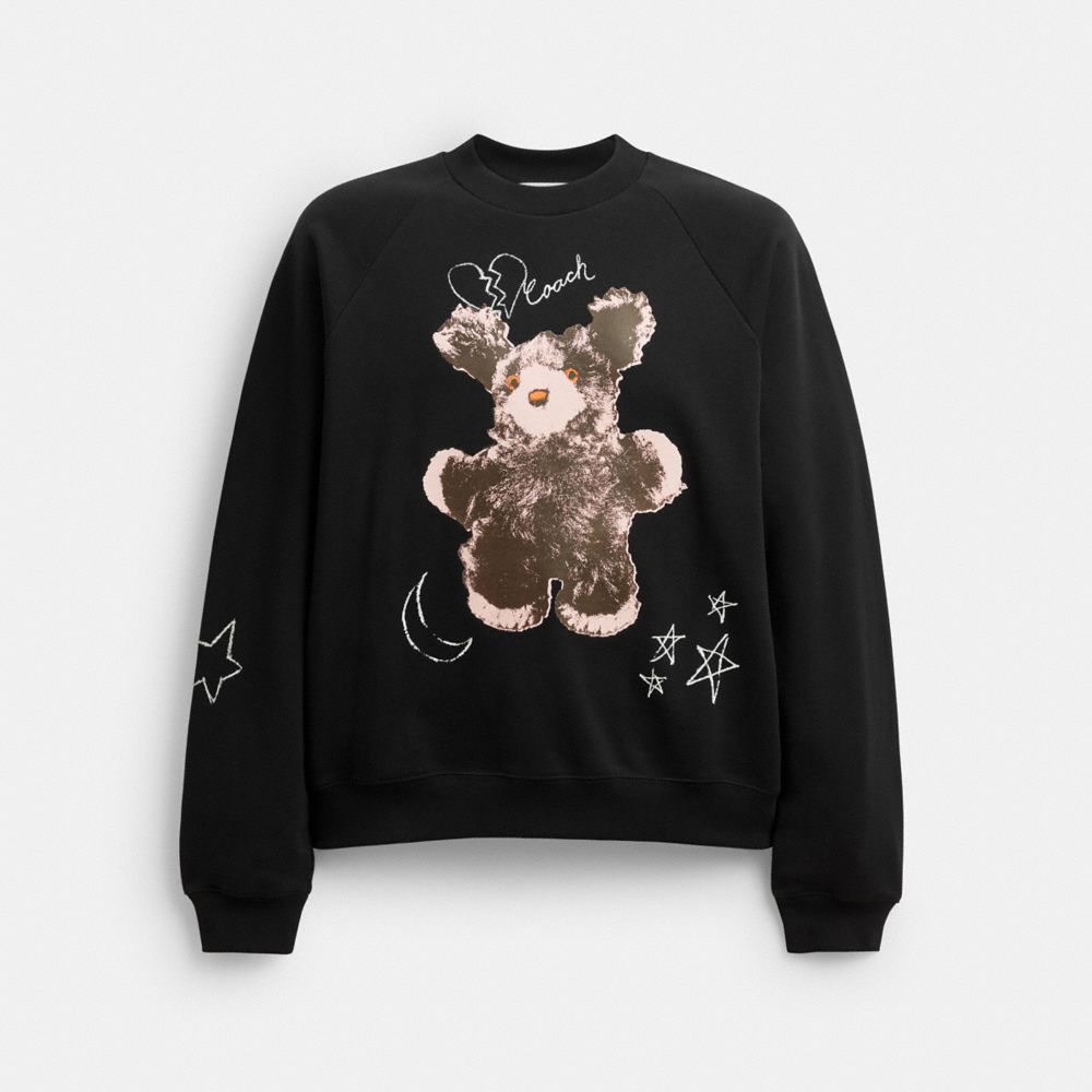 Coach Hare Graphic Raglan Crewneck Sweatshirt In Black
