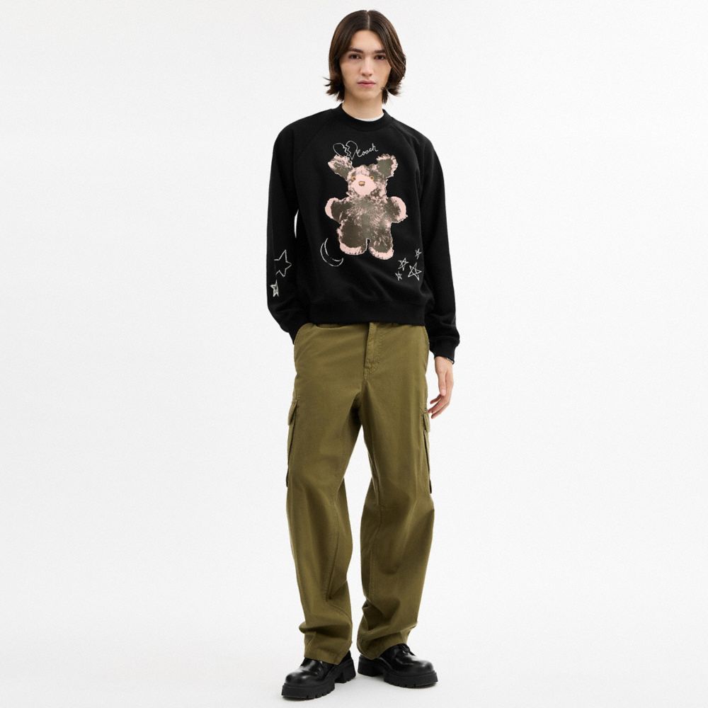 Coach Hare Graphic Raglan Crewneck Sweatshirt In Black