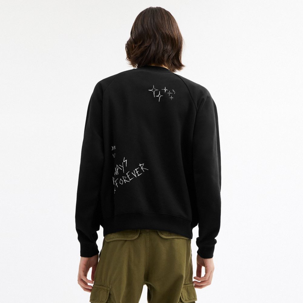 Coach Hare Graphic Raglan Crewneck Sweatshirt In Black