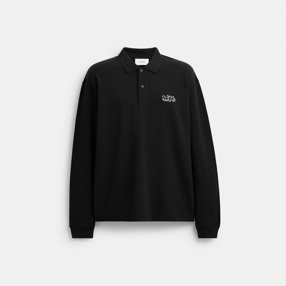 Coach Horse And Carriage Long Sleeve Polo In Black