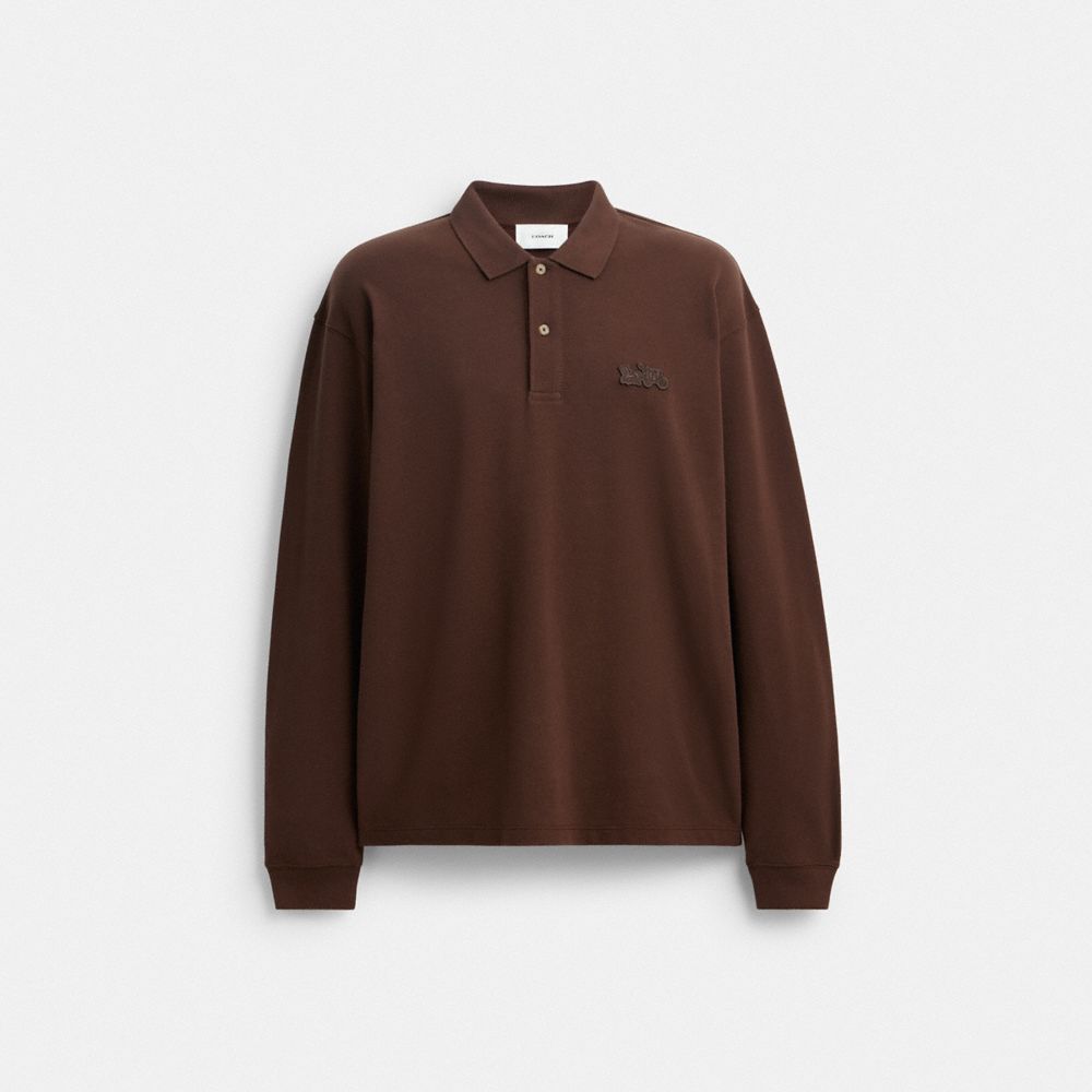Coach Horse And Carriage Long Sleeve Polo In Brown