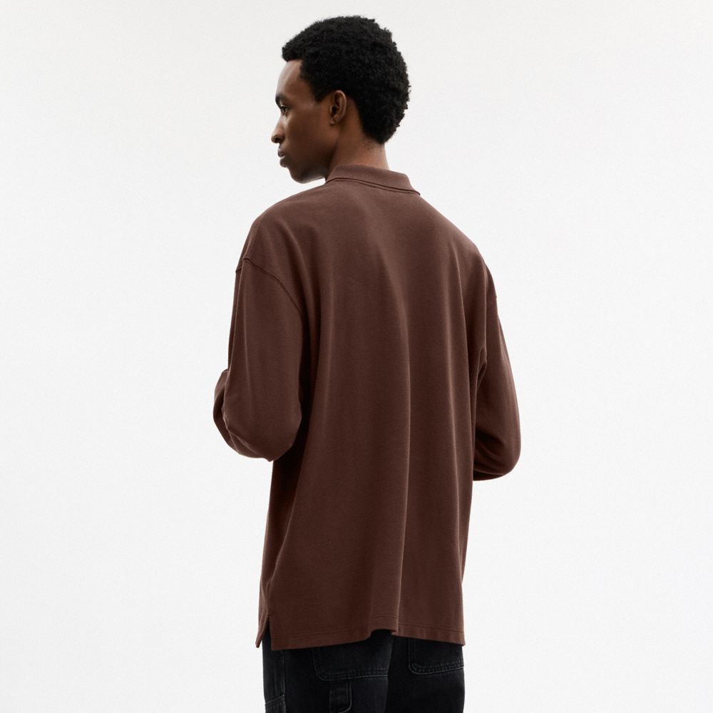 Coach Horse And Carriage Long Sleeve Polo In Brown