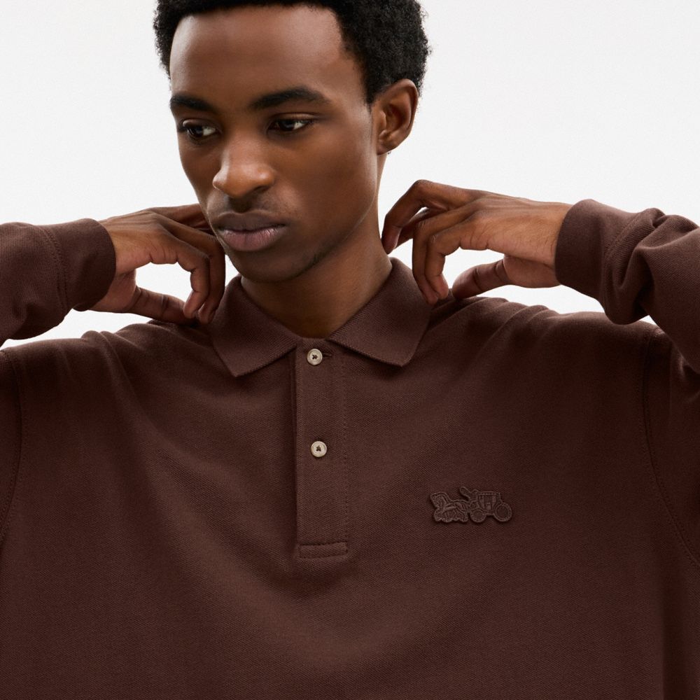 Coach Horse And Carriage Long Sleeve Polo In Brown