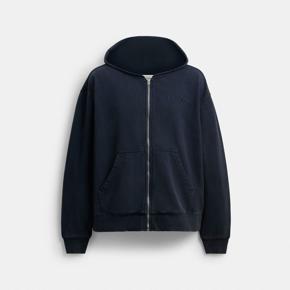 Coach Garment Dyed Zip Hoodie In Blue