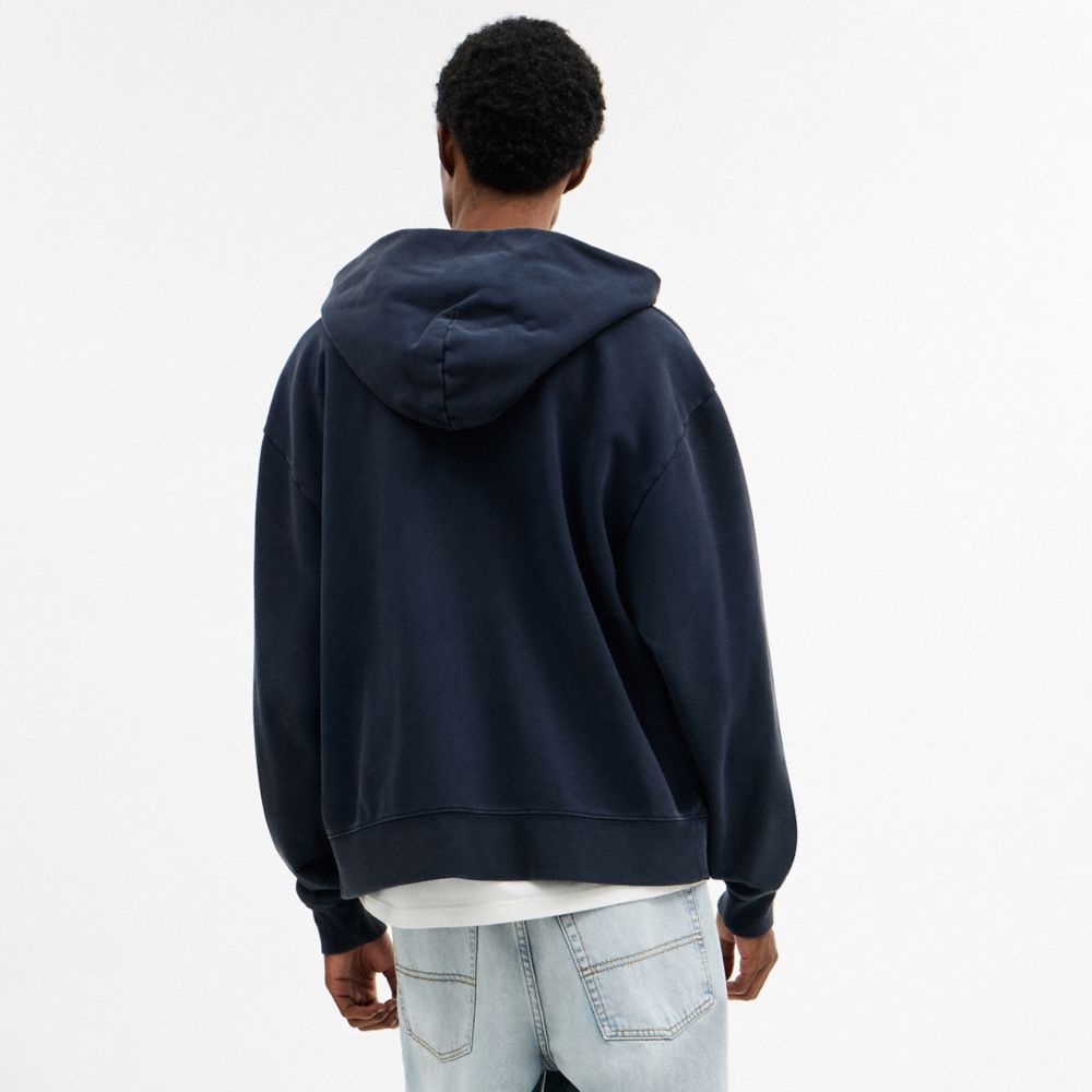 Coach Garment Dyed Zip Hoodie In Blue