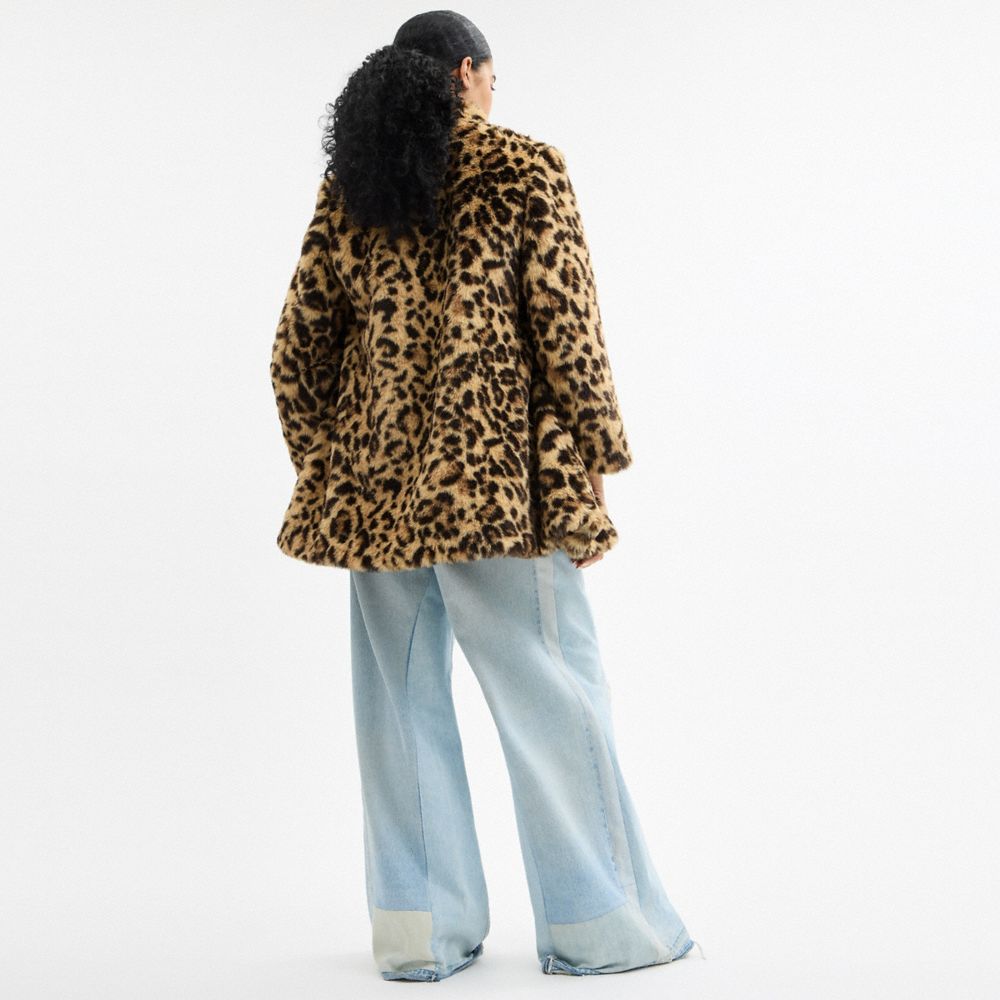 COACH®,Runway Leopard Faux Fur Coat,,Scale View