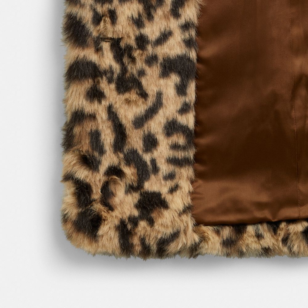 COACH®,Runway Leopard Faux Fur Coat,,Inside View,Top View