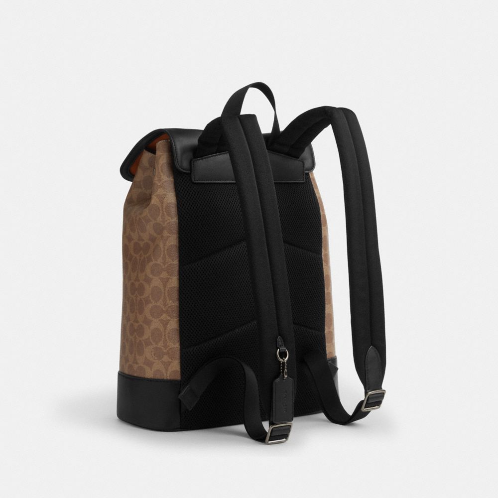 COACH®,Turner Backpack In Signature Canvas,Brown,Angle View