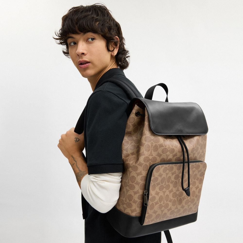 COACH®,Turner Backpack In Signature Canvas,Brown,Detail View