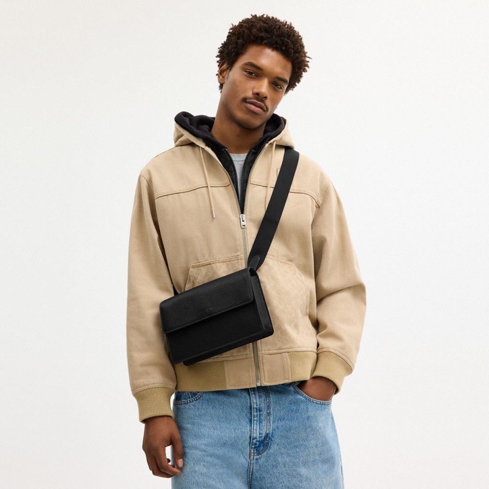 COACH®,Turner Flap Crossbody Bag,Leather,Crossbody,Logo,Black,Detail View