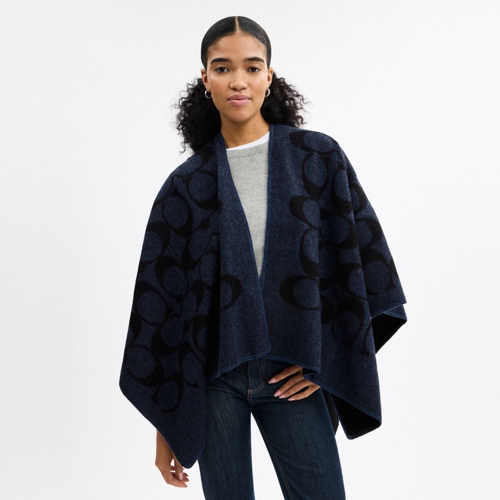 COACH®,マキシ シグネチャー ケープ,ジャケット&コート,ﾌﾞﾗｯｸ