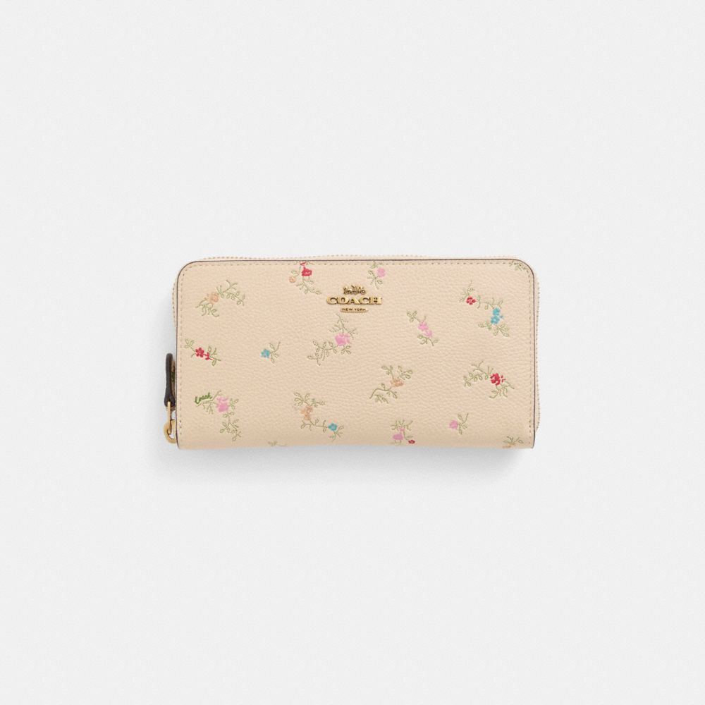 Coach Restored Accordion Zip Wallet With Antique Floral Print In Brass/ivory
