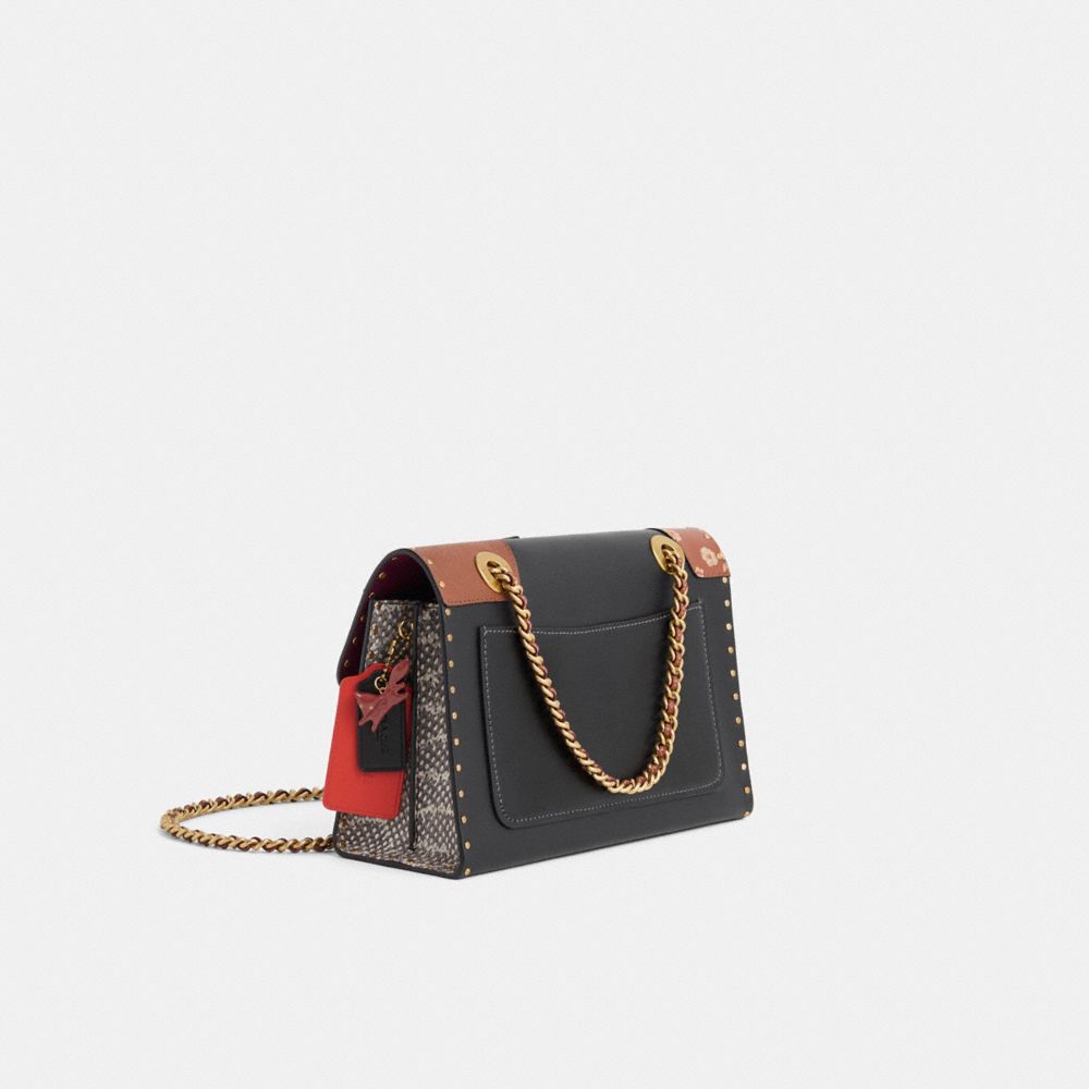 Coach Upcrafted Parker With Rivets And Snakeskin Detail In Brass/black Multi