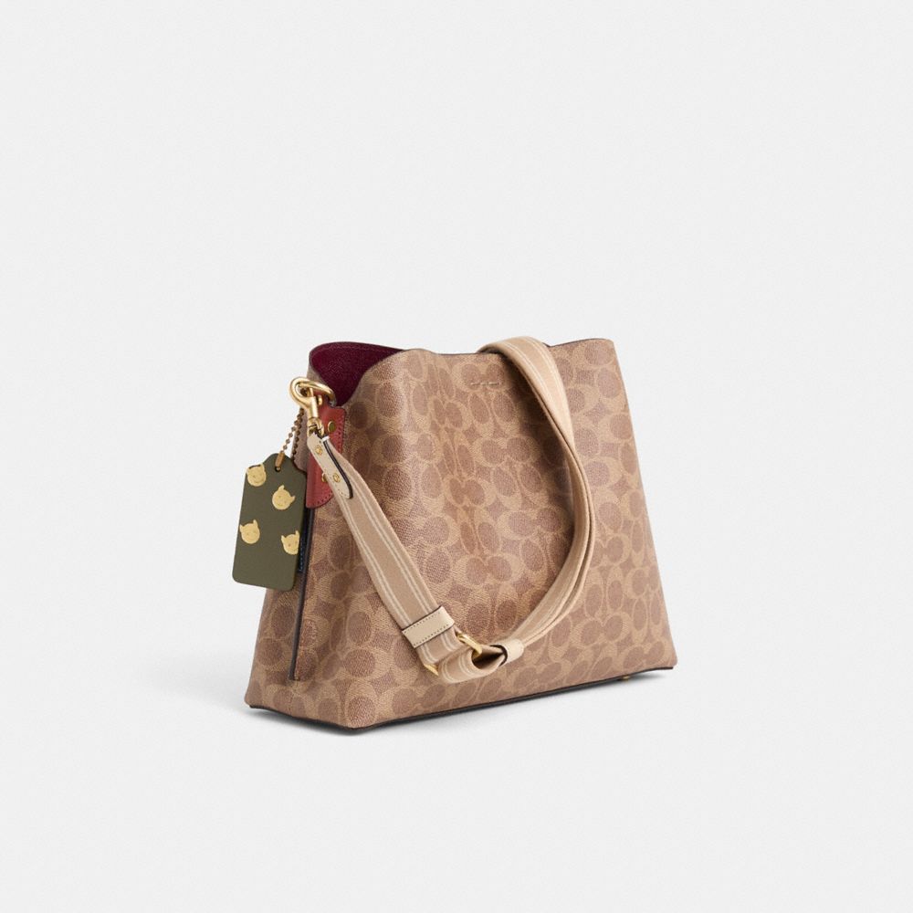 COACH®,Upcrafted Willow Shoulder Bag In Signature Canvas,Brown,Angle View