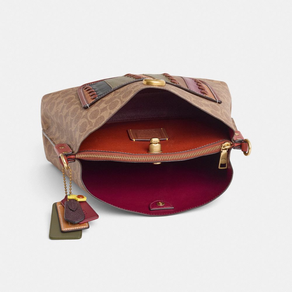 COACH®,Upcrafted Willow Shoulder Bag In Signature Canvas,Brown,Inside View,Top View
