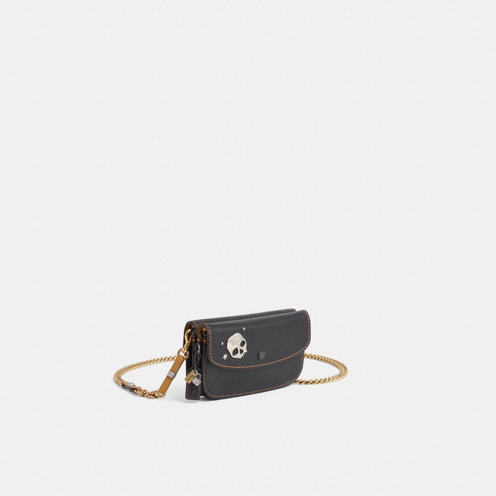 COACH®,Upcrafted Double-Up Creation,Crossbody,Metal,3D Embellishment,Studded,Logo,Adjustable,Gold Plated,Day Party,Black,Angle View